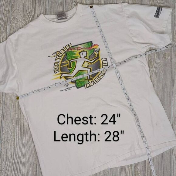 Vintage 1999 Oneita Men’s XL Law Enforcement Torch Run Vermont T-Shirt White - Picture 6 of 6